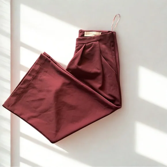 Wide-Leg Pants Elegant Burgundy - Picture 3 of 6